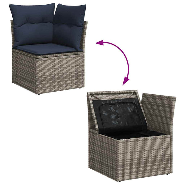 11-tlg. Garten Sofagarnitur Grau Poly Rattan