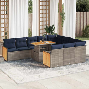 11-tlg. Garten Sofagarnitur Grau Poly Rattan