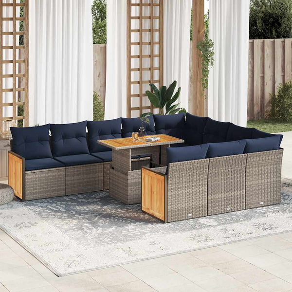11-tlg. Garten Sofagarnitur Grau Poly Rattan