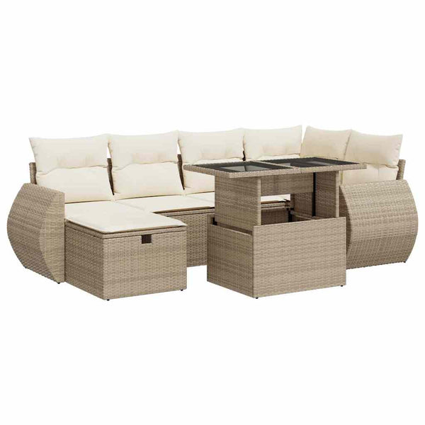 7-teilige Garten Sofagarnitur Beige Poly Rattan