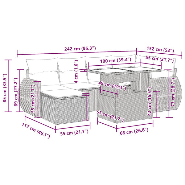 7-teilige Garten Sofagarnitur Beige Poly Rattan
