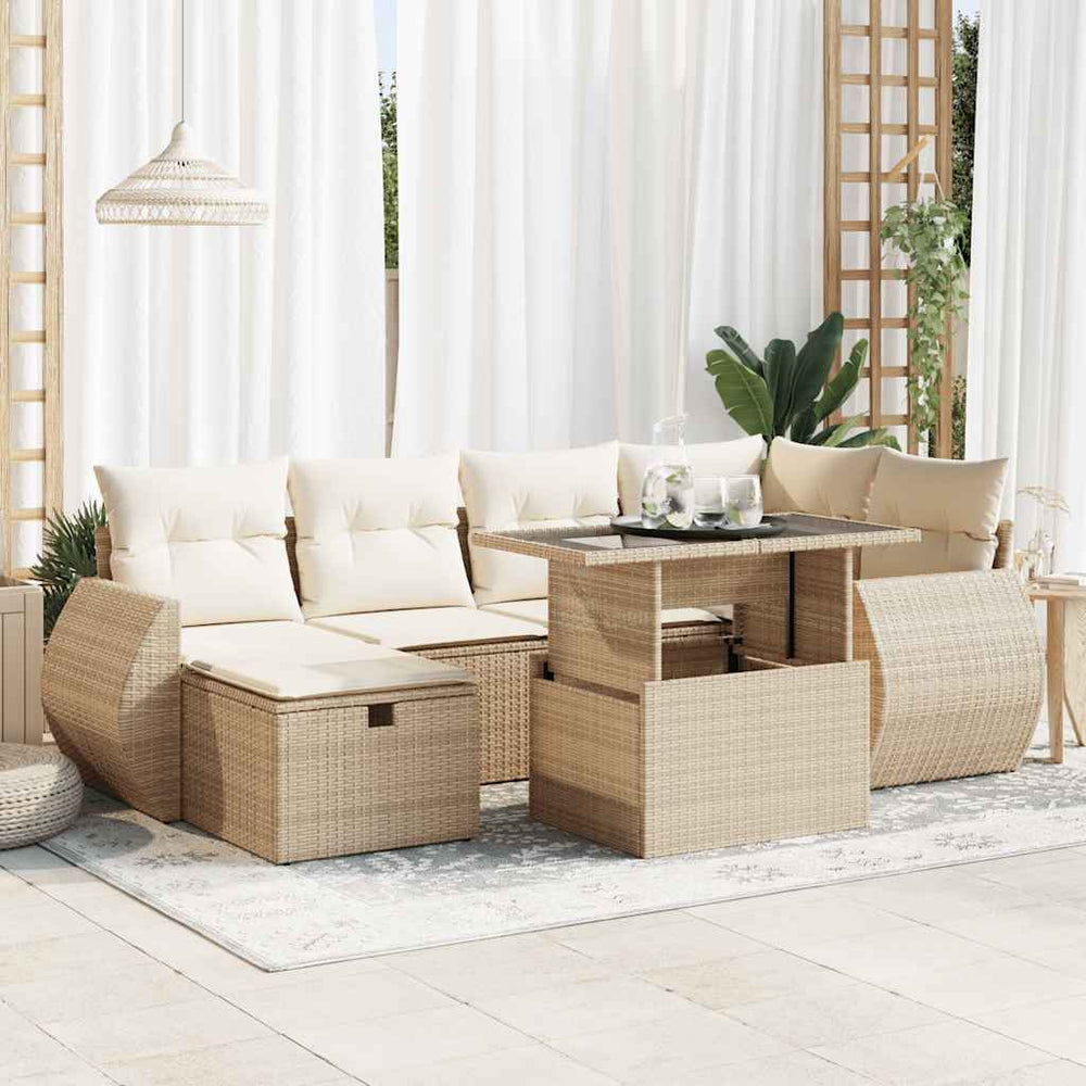 7-teilige Garten Sofagarnitur Beige Poly Rattan
