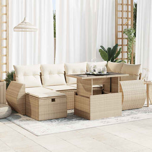 7-teilige Garten Sofagarnitur Beige Poly Rattan