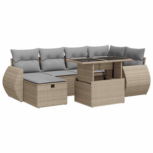 7-teilige Garten Sofagarnitur Beige Poly Rattan