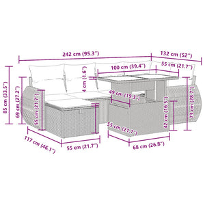 7-teilige Garten Sofagarnitur Beige Poly Rattan