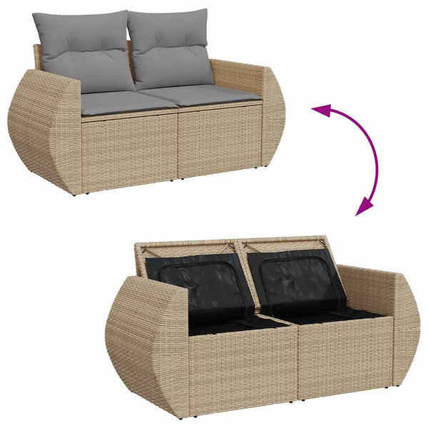 7-teilige Garten Sofagarnitur Beige Poly Rattan