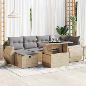 7-teilige Garten Sofagarnitur Beige Poly Rattan