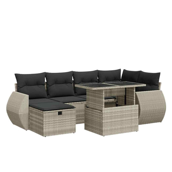 7-tlg. Garten Sofagarnitur Hellgrau Poly Rattan