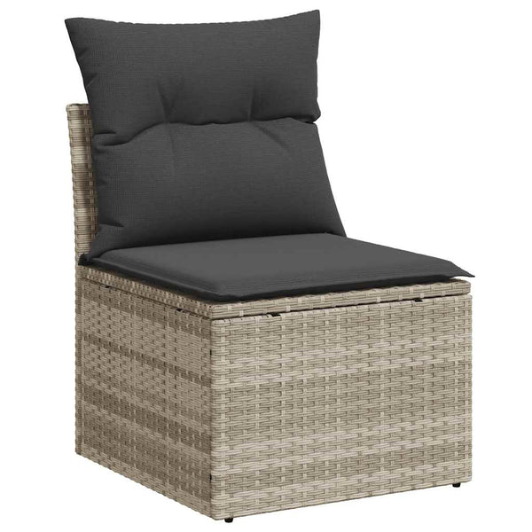 7-tlg. Garten Sofagarnitur Hellgrau Poly Rattan