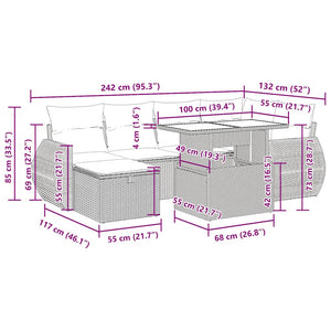 7-tlg. Garten Sofagarnitur Hellgrau Poly Rattan