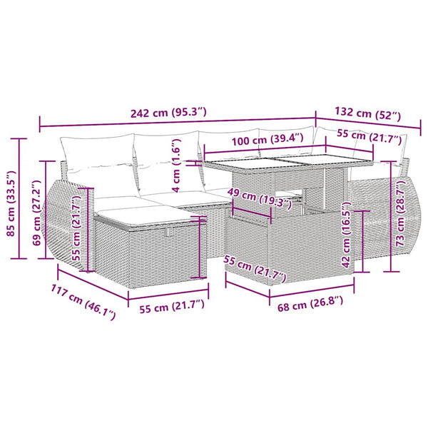 7-tlg. Garten Sofagarnitur Hellgrau Poly Rattan