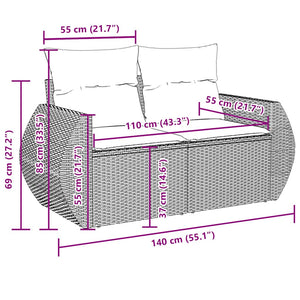 7-tlg. Garten Sofagarnitur Hellgrau Poly Rattan