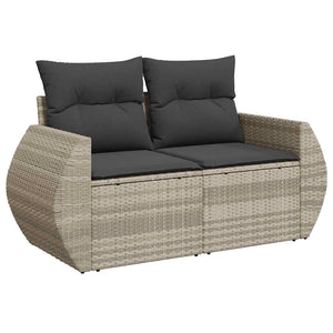 7-tlg. Garten Sofagarnitur Hellgrau Poly Rattan