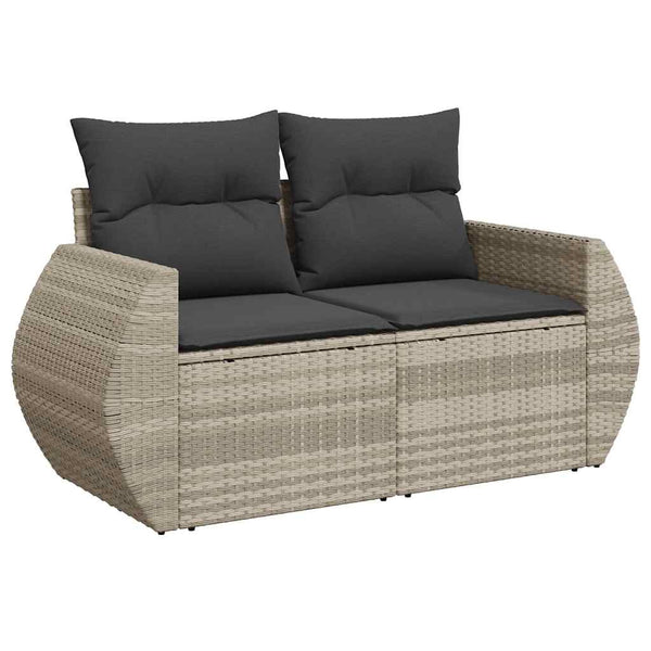 7-tlg. Garten Sofagarnitur Hellgrau Poly Rattan