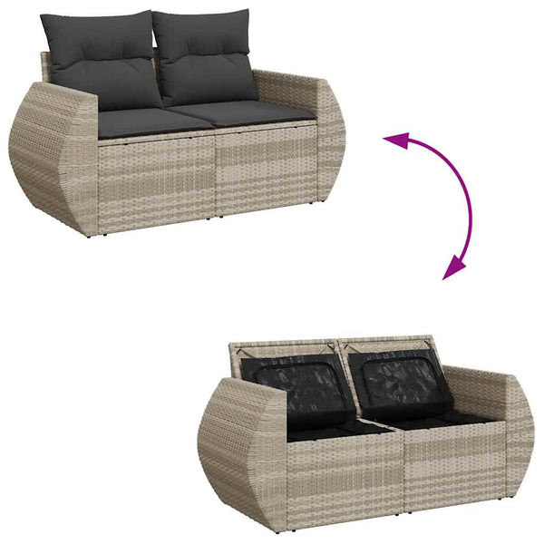 7-tlg. Garten Sofagarnitur Hellgrau Poly Rattan