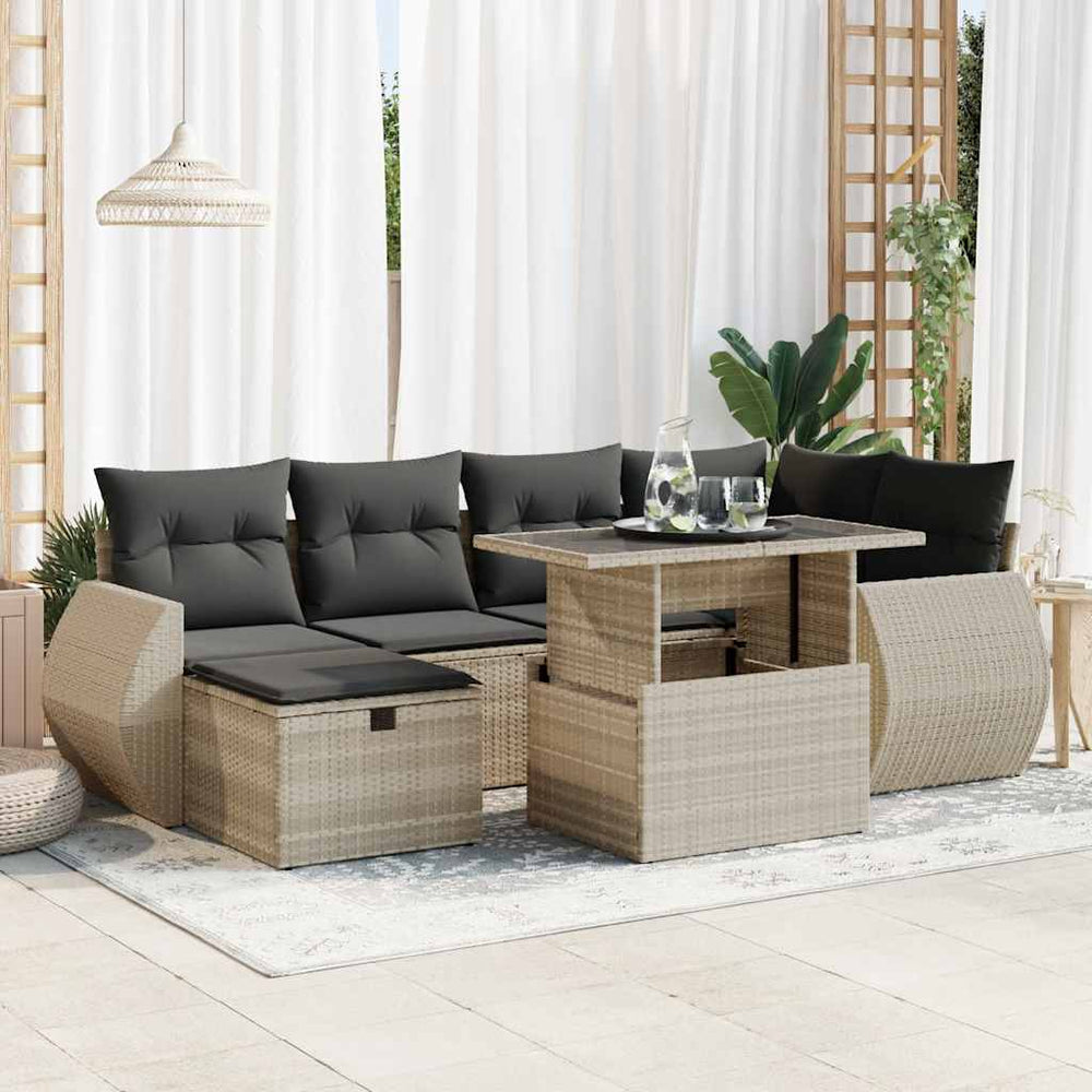 vidaXL Salon de jardin 7 pièces avec coussins Gris clair résine tressée