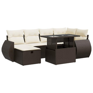vidaXL Salon de jardin 7 pcs avec coussins résine tressée marron