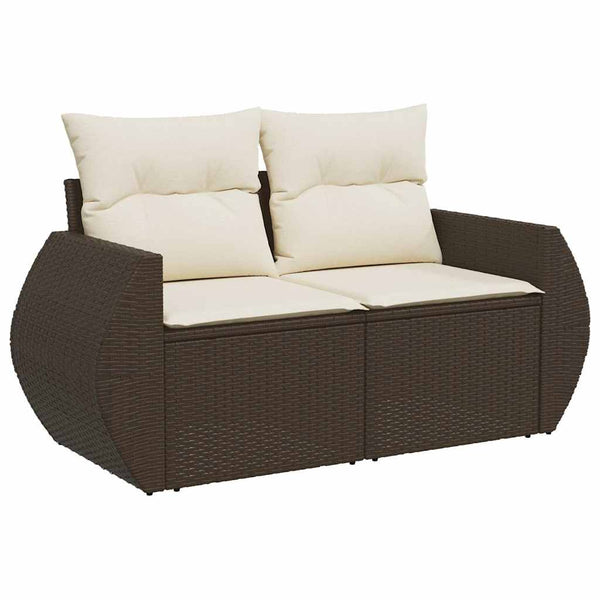 vidaXL Salon de jardin 7 pcs avec coussins résine tressée marron