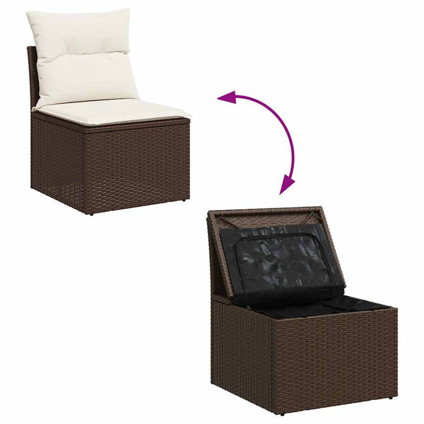 vidaXL Salon de jardin 7 pcs avec coussins résine tressée marron