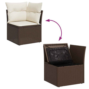 vidaXL Salon de jardin 7 pcs avec coussins résine tressée marron