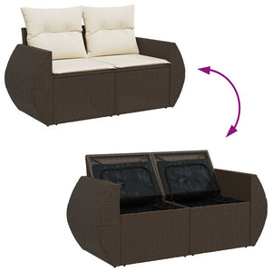 vidaXL Salon de jardin 7 pcs avec coussins résine tressée marron