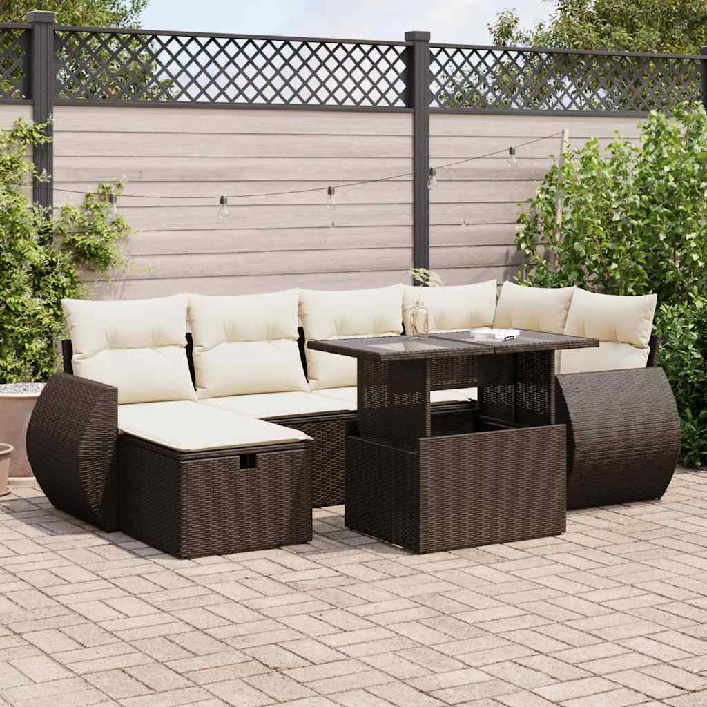 vidaXL Salon de jardin 7 pcs avec coussins résine tressée marron
