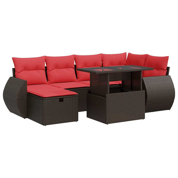 vidaXL Salon de jardin 7 pcs avec coussins résine tressée marron