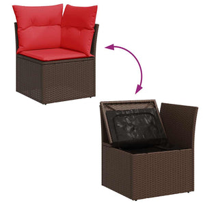 vidaXL Salon de jardin 7 pcs avec coussins résine tressée marron