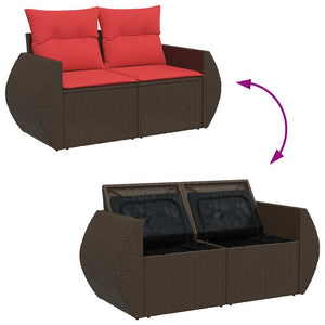 vidaXL Salon de jardin 7 pcs avec coussins résine tressée marron