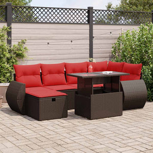 vidaXL Salon de jardin 7 pcs avec coussins résine tressée marron