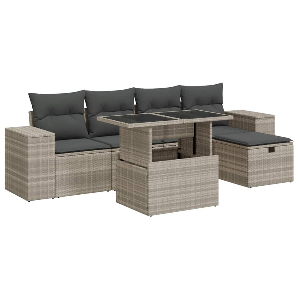 6-tlg. Garten Sofagarnitur Hellgrau Poly Rattan