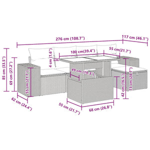 6-tlg. Garten Sofagarnitur Hellgrau Poly Rattan