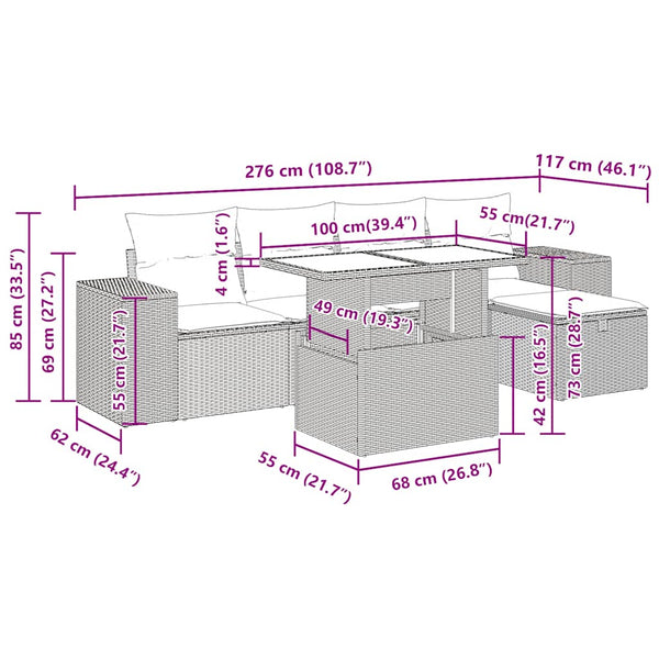 6-tlg. Garten Sofagarnitur Hellgrau Poly Rattan