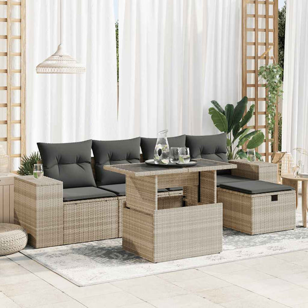 6-tlg. Garten Sofagarnitur Hellgrau Poly Rattan