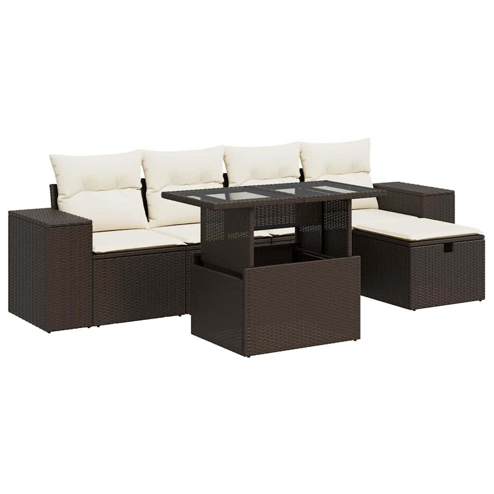 vidaXL Salon de jardin 6 pcs avec coussins résine tressée marron