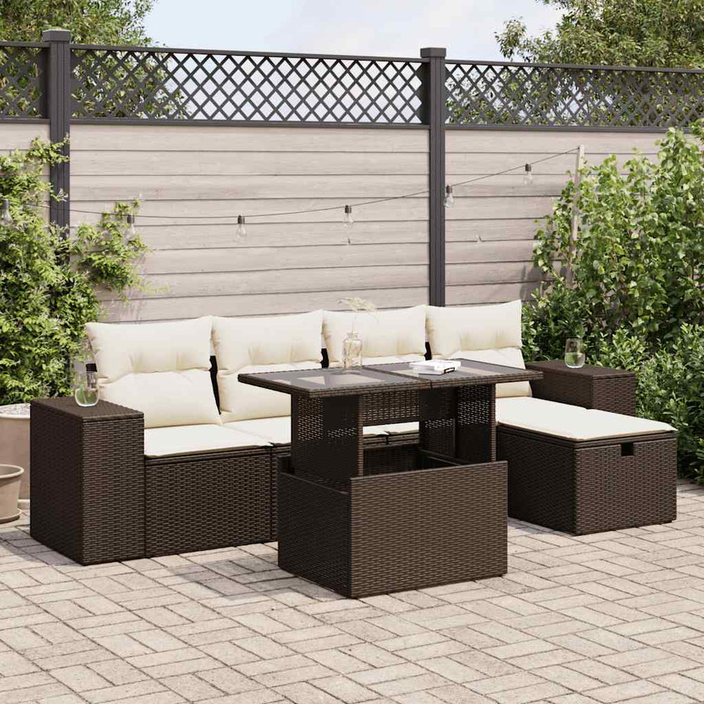 vidaXL Salon de jardin 6 pcs avec coussins résine tressée marron