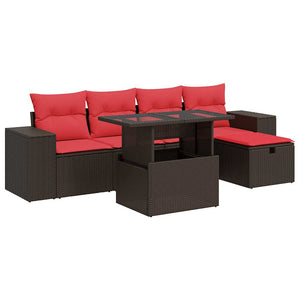 vidaXL Salon de jardin 6 pcs avec coussins résine tressée marron