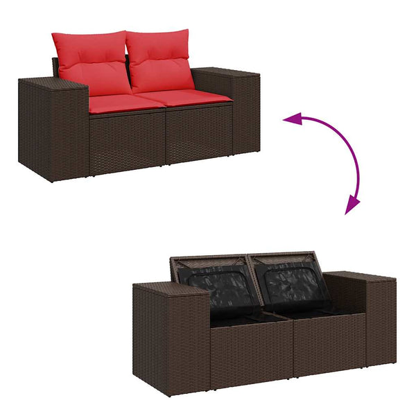 vidaXL Salon de jardin 6 pcs avec coussins résine tressée marron
