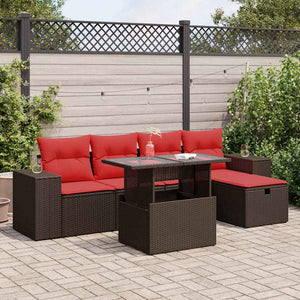 vidaXL Salon de jardin 6 pcs avec coussins résine tressée marron