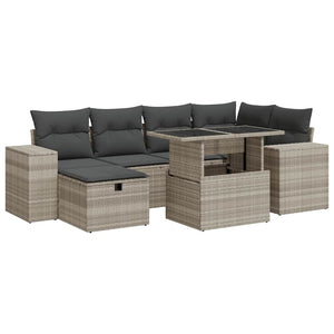 8-tlg. Garten Sofagarnitur Hellgrau Poly Rattan