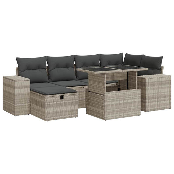 8-tlg. Garten Sofagarnitur Hellgrau Poly Rattan