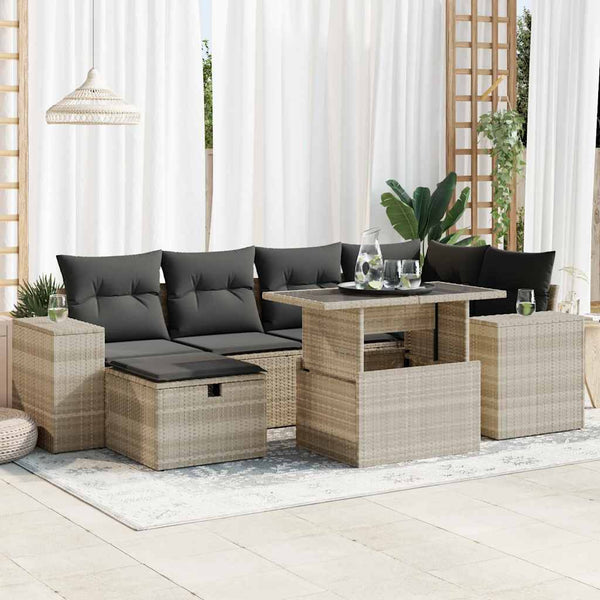 8-tlg. Garten Sofagarnitur Hellgrau Poly Rattan