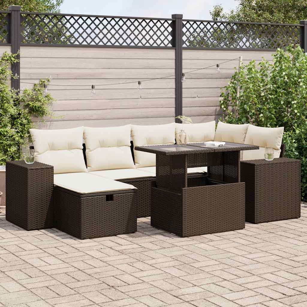 vidaXL Salon de jardin 8 pcs avec coussins Marron Résine tressée