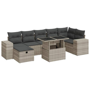 5-tlg. Garten Sofagarnitur Hellgrau Poly Rattan