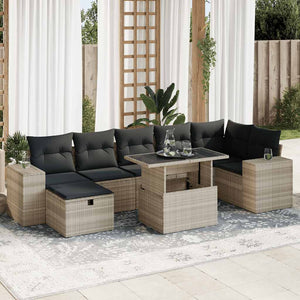 5-tlg. Garten Sofagarnitur Hellgrau Poly Rattan