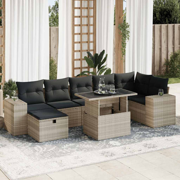 5-tlg. Garten Sofagarnitur Hellgrau Poly Rattan