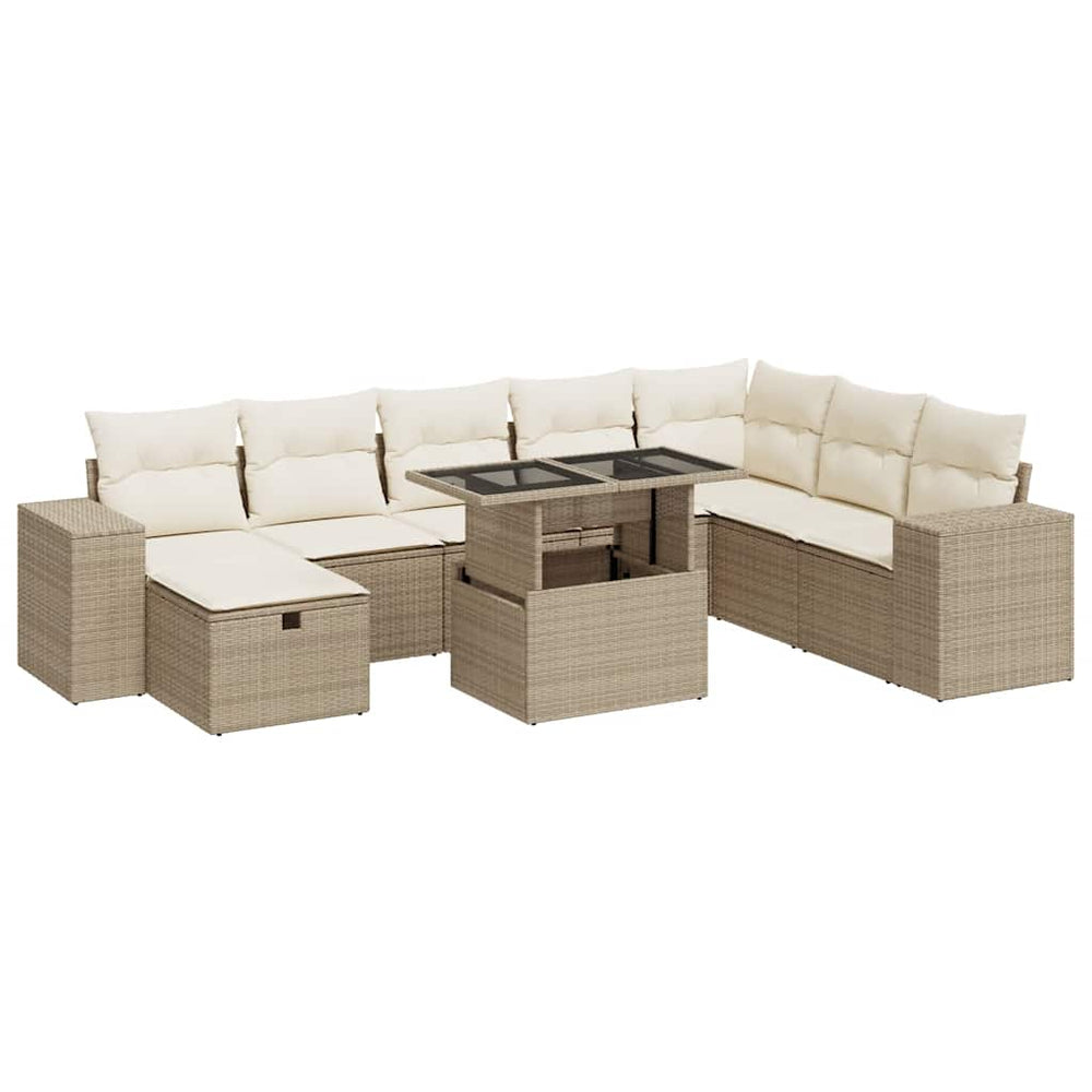 vidaXL Salon de jardin 9 pcs avec coussins Résine tressée Beige