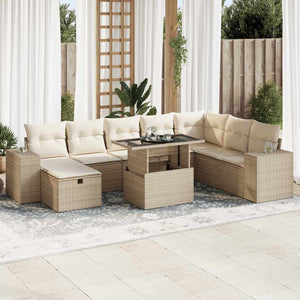 9-teilige Garten Sofagarnitur Beige Poly Rattan