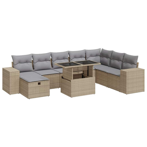 9-teilige Garten Sofagarnitur Beige Poly Rattan