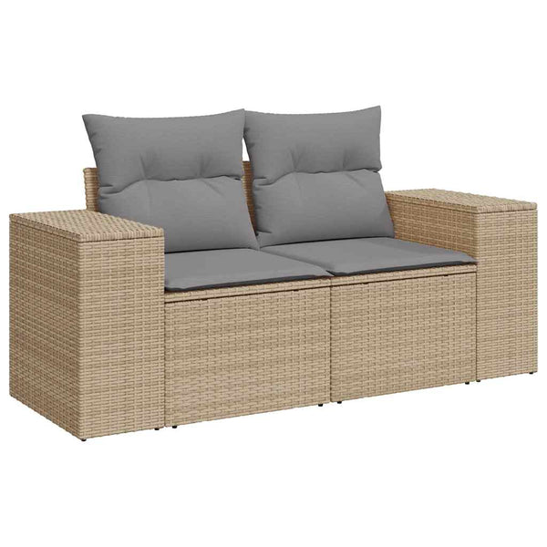9-teilige Garten Sofagarnitur Beige Poly Rattan